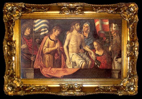 framed  Palmezzano, Marco The Dead Christ in the Tomb with the Virgin Mary Saints, ta009-2